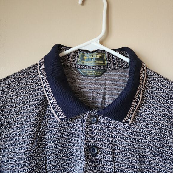 Descente International Collection Golf Polo Mens Size XL Blue Brown Allianz Vtg - Picture 3 of 9